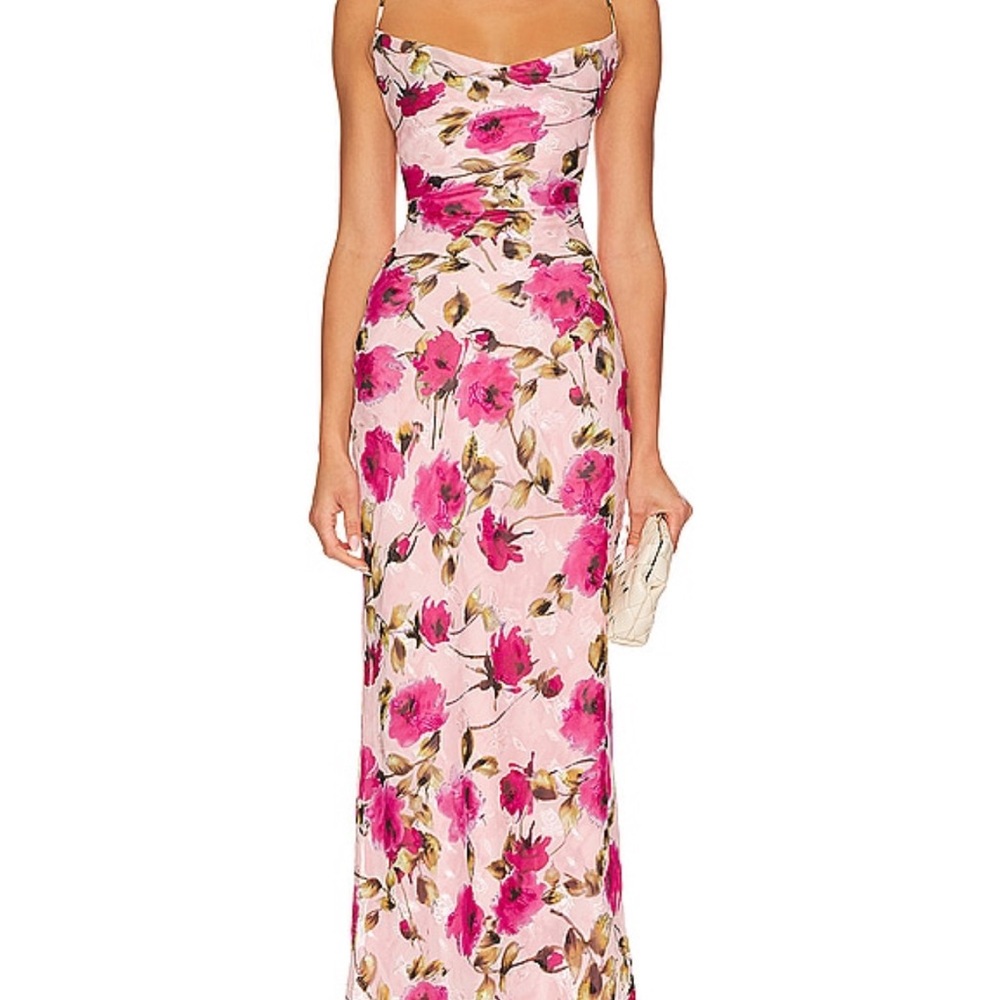Floral Pink Maxi Dress with Cowl Neck
